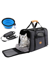 Morpilot cat carrier, Portable Pet carrier Bag for cats and Small Dogs, Foldable Soft Sided cat Transport carrier, Airline Approved Pet Travel carrier with Shoulder Strap, Removable Mat and Pet Bowl