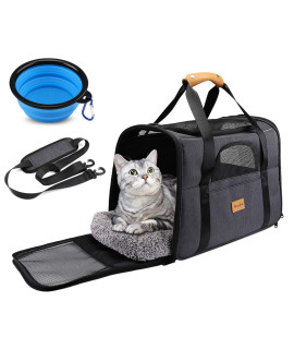 Morpilot cat carrier, Portable Pet carrier Bag for cats and Small Dogs, Foldable Soft Sided cat Transport carrier, Airline Approved Pet Travel carrier with Shoulder Strap, Removable Mat and Pet Bowl