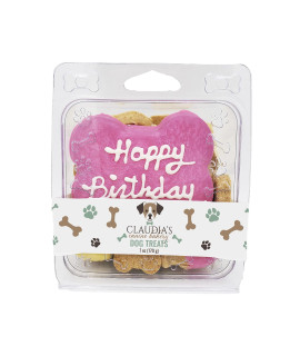 Claudia's Canine Bakery Pink Happy Birthday Dog Cookie Clamshell, 7 Ounces, Baked in The USA