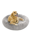 Friends Forever Donut Dog Bed Faux Fur Fluffy Calming Sofa For Large Dogs, Soft & Plush Anti Anxiety Pet Couch For Dogs, Machine Washable Coco Pet Bed with Non-Slip Bottom, 36x36x8 Grey