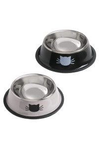 Cat Bowls for Food and Water,2PCS Rapsrk Non-Slip Stainless Steel Small 8 Oz Pet Bowl with Removable Rubber Base Dog Bowl,Stackable Puppy Dishes with Cute Cat Painted