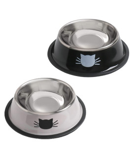 Cat Bowls for Food and Water,2PCS Rapsrk Non-Slip Stainless Steel Small 8 Oz Pet Bowl with Removable Rubber Base Dog Bowl,Stackable Puppy Dishes with Cute Cat Painted