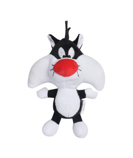 Looney Tunes Warner Brothers Sylvester The Cat Big Head Plush Dog Toy, Stuffed Animal for Dogs, Size Large 9-inch Dog Toy for All Dogs Cute Squeak Toy for Dogs in White, Black, and Red