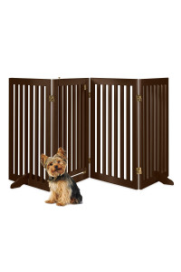 Best Choice Products 31.5in 4-Panel Freestanding Wooden Pet Gate w/Walk Through Door, Adjustable Pen, Support Feet - Espresso