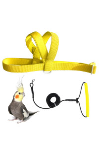 VANFAVORI Adjustable Bird Harness with 80 Inch Leash, Outdoor Flying Training Rope Kit for Bird Parrots Cockatiel S Size Weight 70-120 Grams,Yellow