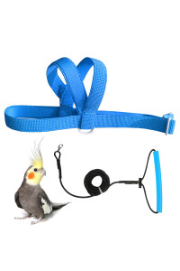 VANFAVORI Adjustable Bird Harness with 80 Inch Leash,Outdoor Flying Training Rope Kit for Bird Parrots Cockatiel S Size Weight 70-120 Grams,Blue