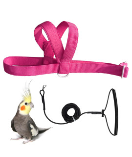 VANFAVORI Adjustable Bird Harness with 80 Inch Leash, Outdoor Flying Kit Training Rope for Bird Parrots Cockatiel S Size Weight 70-120 Grams,Magenta