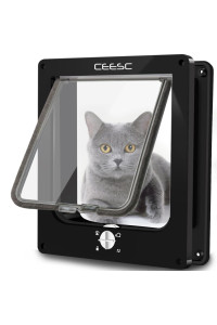 CEESC Large Cat Doors, Magnetic Pet Door with 4 - Way Rotary Lock for Cats, Kitties and Kittens, Upgraded Version (Large, Black)