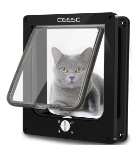 CEESC Large Cat Doors, Magnetic Pet Door with 4 - Way Rotary Lock for Cats, Kitties and Kittens, Upgraded Version (Large, Black)