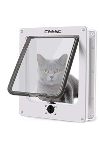 CEESC Large Cat Doors, Magnetic Pet Door with 4 - Way Rotary Lock for Cats, Kitties and Kittens, Upgraded Version (Large, White)