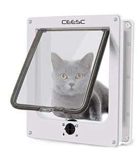 CEESC Large Cat Doors, Magnetic Pet Door with 4 - Way Rotary Lock for Cats, Kitties and Kittens, Upgraded Version (Large, White)