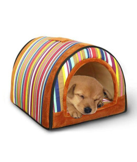 2-in-1 Pet Rainbow Striped House and Portable Sofa Non-Slip Dog Cat Igloo Bed Warm Lovely Pet House Gift for Pets (Stripe)