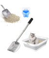 Cat Litter Scoop, Metal Long Handle Litter Scooper with Holder, Stainless Steel Litter Scoop with Foam Pad Grip, No Bending Back Non-Stick Cat Sifter Shovel Pet Poop Fast Sifter