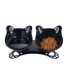 Pantula Anti Vomiting Cat Bowls, Elevated Plastic Cat Food Bowl, Tilted 15? Raised Cat Dishes with Non-Slip Rubber Base Stand for Cats (Black)