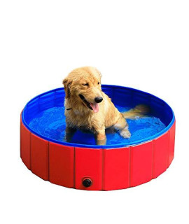 BODISEINT Pet Dog Swimming Pool Indoor Outdoor Kiddie Pools collapsible PVc Bath Tub Dogs Playing Pool Puppy Shower Dog Bathing Tub for Dogs cats and Kids (80x 20cm32x 8inch (L) Blue&Red)