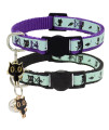 2 Pack Glow in The Dark Cat Collar with Bell Breakaway Safety Cat Puppy Collars with Pendant Purple and Black