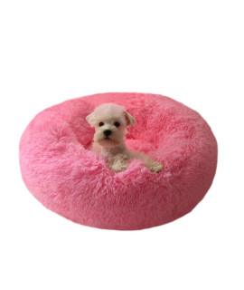 BODISEINT Modern Soft Plush Round Pet Bed for Cats or Small Dogs, Mini Medium Sized Dog Cat Bed Self Warming Autumn Winter Indoor Snooze Sleeping Cozy Kitty Teddy Kennel (24'' D x 8'' H, Hot Pink)