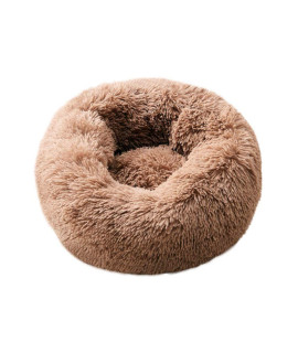 BODISEINT Modern Soft Plush Round Pet Bed for Cats or Small Dogs, Mini Medium Sized Dog Cat Bed Self Warming Autumn Winter Indoor Snooze Sleeping Cozy Kitty Teddy Kennel (20'' D x 8'' H, Coffee)