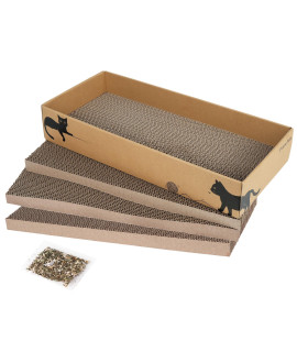 PrimePets Cat Scratcher Cardboard for Indoor Cats, 3 in 1, Cat Scratch Pad with Box, Cat Scratching Board, Reversible Corrugated, Furniture Protector, Catnip Included
