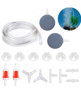 DeKago Transparent Airline Tubing Standard Aquarium Air Pump Accessories Kit with Check Valves, Air Stones, Suction Cups and Connectors for All Fish Tank
