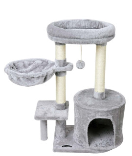 KIYUMI Cat Tree Cat Tower Condo with Sisal Scratching Post for Indoor Cats Cat Tree Cat Furniture with Hammock Perch and Kitten Ball Toys, Multi-Level Pet Activity Center