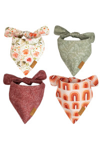 Remy+Roo Dog Bandanas - 4 Pack Rubi Set Premium Durable Fabric Unique Shape Adjustable Fit Multiple Sizes Offered (Small)