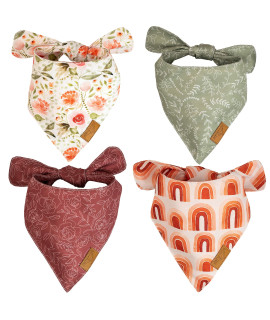 Remy+Roo Dog Bandanas - 4 Pack Rubi Set Premium Durable Fabric Unique Shape Adjustable Fit Multiple Sizes Offered (Small)