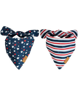 Remy+Roo Dog Bandanas - 2 Pack Stars+Stripes Set Premium Durable Fabric Unique Shape Adjustable Fit Multiple Sizes Offered (Small)