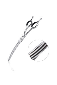 6.5 Inch Downward Curved Dog Grooming Scissors Pet Thinning Texturizing Shears Professional Safety Blunt Tip Trimming Shearing for Dogs Cats Face Paws Limbs Japanese Stainless Steel Silver