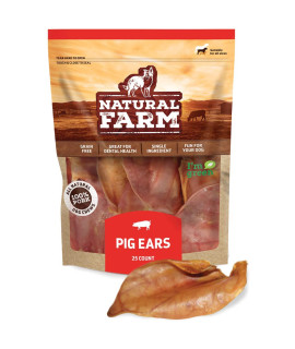 Natural Farm Pig Ears for Dogs (25 Pack), All-Natural Whole Dog Treats Thick Pigs Ears, Single Ingredient & Highly Digestible Jumbo Ears, Better Than Rawhide Dog Snacks for Puppy and Large/Medium Dogs