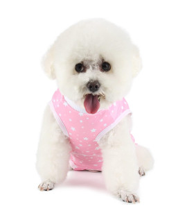 Due Felice Dog Surgery Recovery Suit Pet Onesie After Surgery Wear Pet E-Collar Alternative for Female Male Dog Pink Star/Small