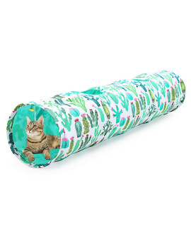 LUCKITTY Cat Kitten Tunnel Tube Toy with Plush Ball-Portable Oxford Plush Material Waterproof Durable Washable-Interesting Geometric Pattern Collapsible-47.2Inch/120CM (Cactus)