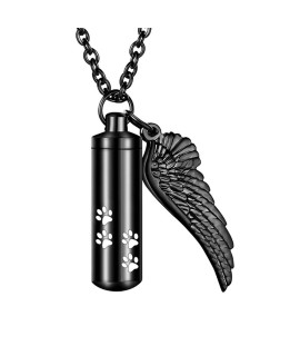 abooxiu Cylinder Cremation Necklace for Pet Ashes Urn Necklace with Angel Wing Pet Paw Ashes Necklace for Dog/Cat Pet Memorial Keepsake Jewelry