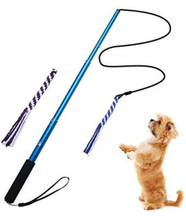 AMYESE Interactive Dog Toys - Extendable Flirt Pole with 2pcs Braided Rope Tugs for Dog Outdoor Entertainment, Train and Exercise, Blue, Size L