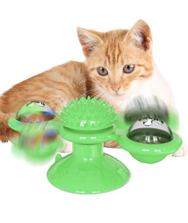 Cdipesp Windmill Cat Toy with Catnip, Interactive Cat Spinning Toys with Suction Cup Kitten Turntable Massage Toy for Indoor Cats (Green)