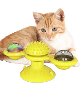 Cdipesp Windmill Cat Toy with Catnip, Interactive Cat Spinning Toys with Suction Cup Kitten Turntable Massage Toy for Indoor Cats (Yellow)