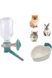 Choco Nose Patented No-Drip Water Bottle/Feeder and Detachable Food Dish Set for Puppies/Toy Breed Dogs/Rabbits/Cats/Chinchillas and Other Small Pets and Animals 300ML. Nozzle 13mm, Aqua(C528 C607)