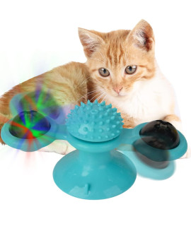 Cdipesp Windmill Cat Toy with Catnip, Interactive Cat Spinning Toys with Suction Cup Kitten Turntable Massage Toy for Indoor Cats (Blue)