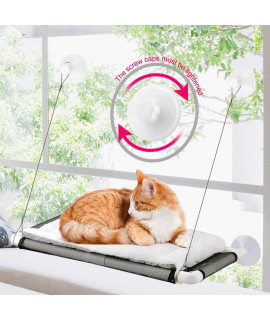 Cat Window Perch, Cat Hammock Window Seat w/Free Fleece Blanket 2023 Latest Screw Suction Cups Extra Large Sturdy Cat Bed Cat Resting Seat Hold Two Large Cats White Indoors (One Extra Suction Cup)