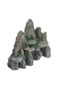 Relaxdays Aquarium Decoration, Rock Formation, Natural Look Ornament, Resin Stone cave, Fish Tank, 21 cm, greygreen, Pack of 1, gray