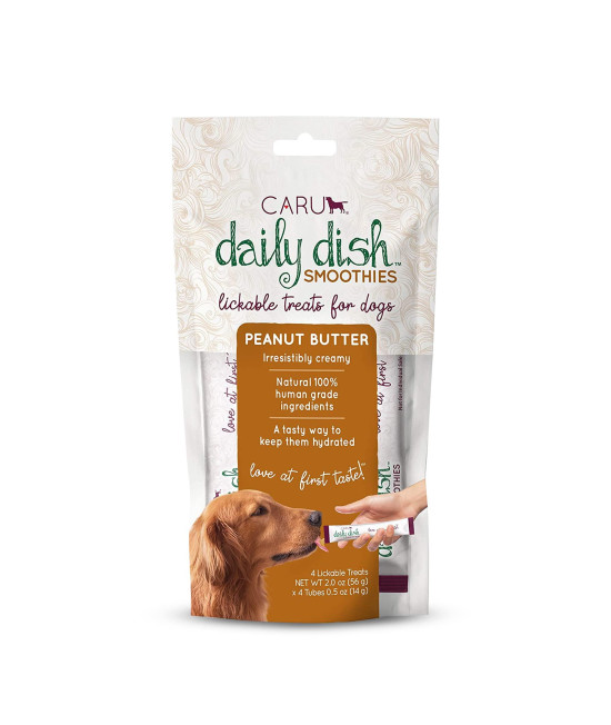 CARU - Daily Dish Smoothies - Lickable Peanut Butter Treat - 4 Pack, 5oz Tubes