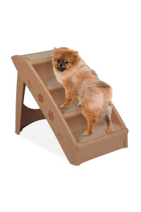 Relaxdays Dog Stairs, 4 Steps, Pets Access Ramp, climbing Aid Bed, Sofa & car, Max 100 kg, 49x39x61 cm, Beige, PP, Felt, Pack of 1