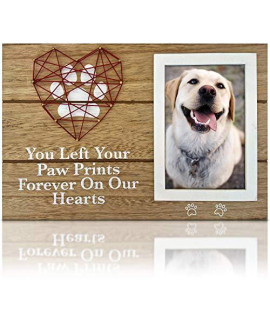 OakiWay Pet Memorial Gifts - 4x6 Dog Picture Frame with Paw Prints & Woven Heart Design - Pet Loss Gifts Photo Frame, Remembrance Gifts, Cat & Dog Memorial Gifts, Sympathy Gift For Loss Of Dog