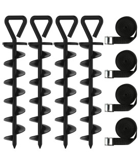 Eurmax USA Trampoline Stakes Heavy Duty Trampoline Parts Steel Stakes Anchor Kit for Trampolines Canopy Anchor Dog Tie Out Stakes -Set of 4 Bonus 4 Strong Belt