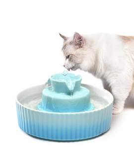 NautyPaws Ceramic Cat Water Fountain, Ceramic Pet Fountain, 2.1 L Drinking Fountains Bowl for Cats and Dogs with Replacement Filters and Foam(Sky Blue)