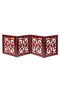 HOME DISTRICT Dog Gate Freestanding Pet Gate 4-Panel & 3 Panel Pet Gate for Dogs Folding Dog Gate Quadfold & Trifold Pet Gate for Small Dogs Decorative Pet Gate for Dogs Indoor, Mahogany Scroll 81x27
