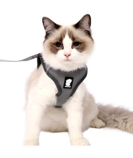 Heywean Cat Harness and Leash - Ultra Light Escape Proof Kitten Collar Cat Walking Jacket with Running Cushioning Soft and Comfortable Suitable for Puppies Rabbits (L, Silver Grey)
