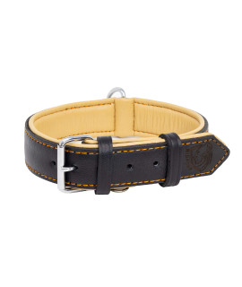 Riparo Genuine Leather Padded Dog Heavy Duty K-9 Adjustable Collar (L, Black/Orange Thread)