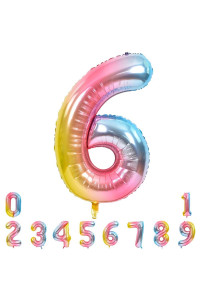 TONIFUL 40 Inch Rainbow Large Numbers Balloons 0-9, Number 6 Digit 6 Helium Balloons, Foil Mylar Big Number Balloons for Birthday Unicorn Party Anniversary Supplies Decorations