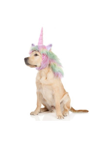 Onmygogo Funny Pet Reindeer Moose Costumes for Dog, Cute Furry Pet Wig for Halloween Christmas, Pet Clothing Accessories (Unicorn-Colorful, Size L)